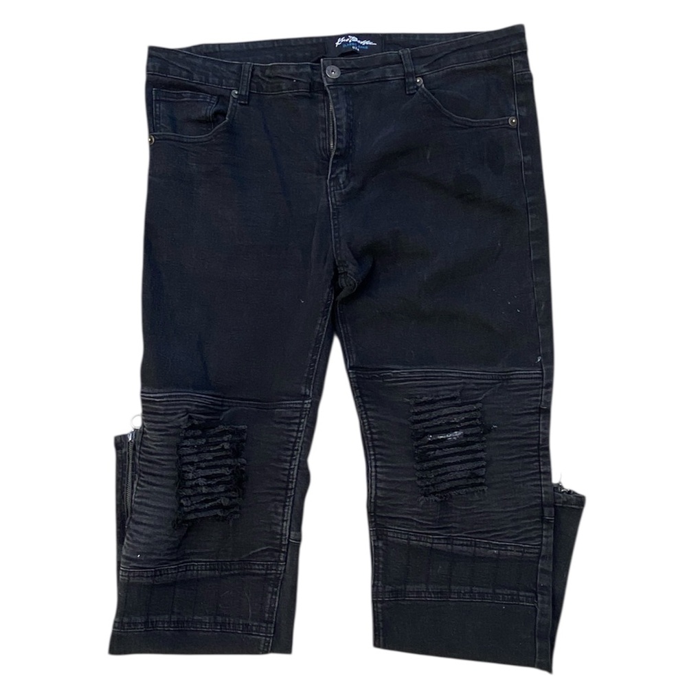 Kno Betta Y2K Men’s Moto Ripped Jeans Distressed Black Size 40x31